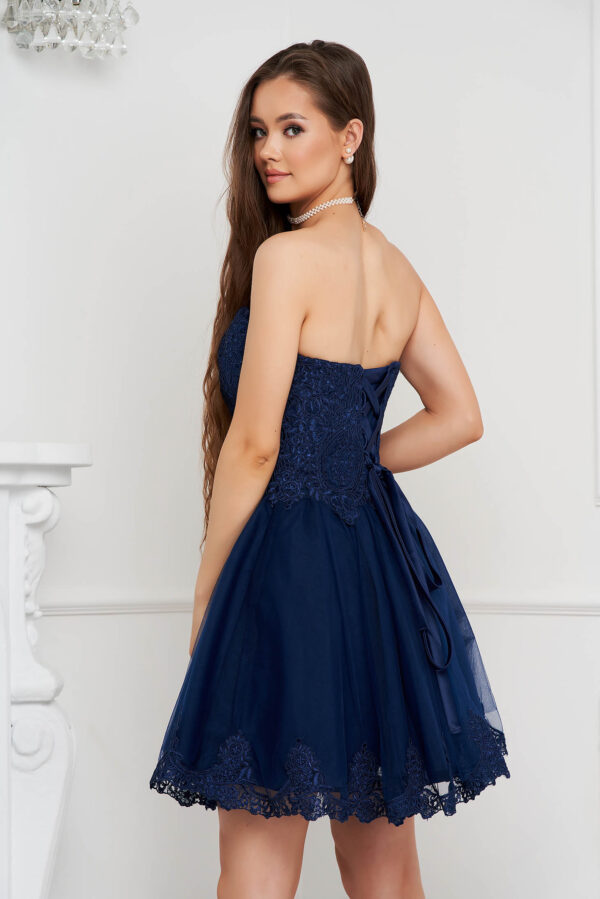 Darkblue Dress Short Cut Occasional Cloche From Veil Fabric With Push-Up Cups With Embroidery Details.