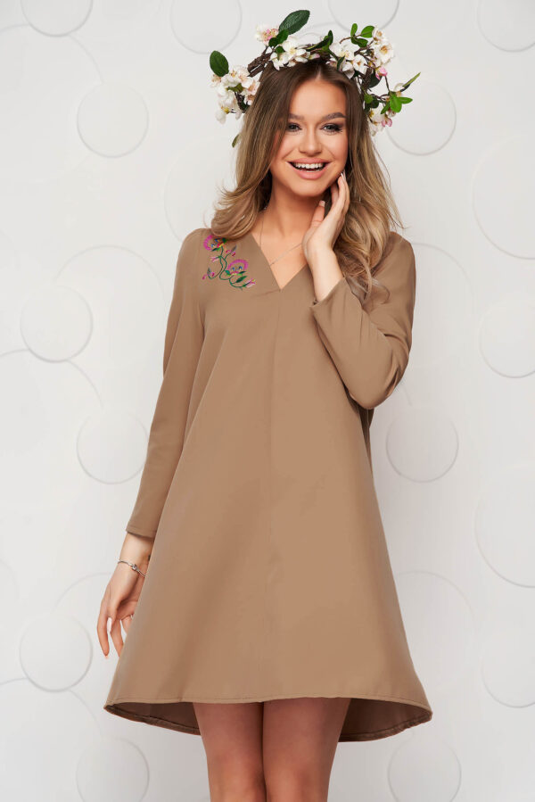 Brown Dress A-Line Slightly Elastic Fabric.