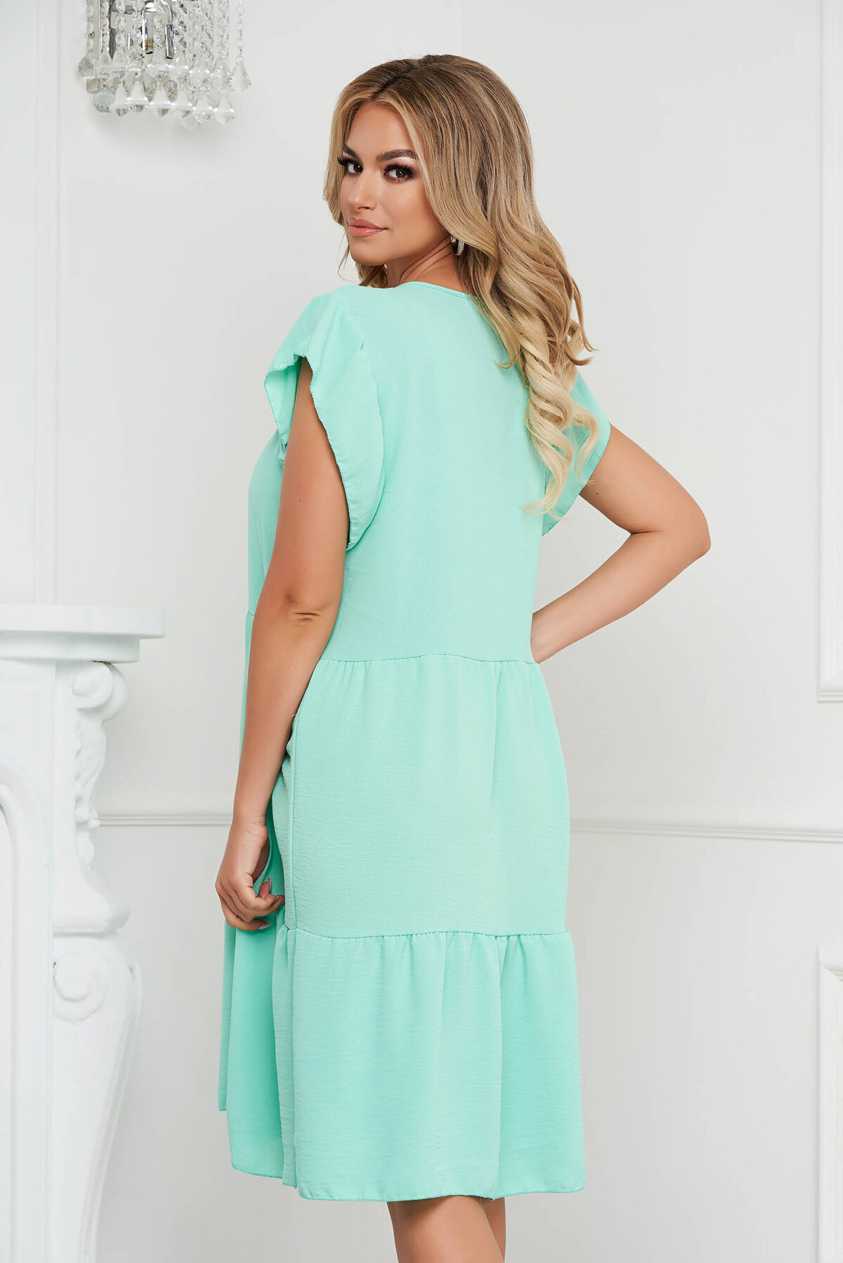 Mint Dress Midi Loose Fit Airy Fabric With Ruffle Details