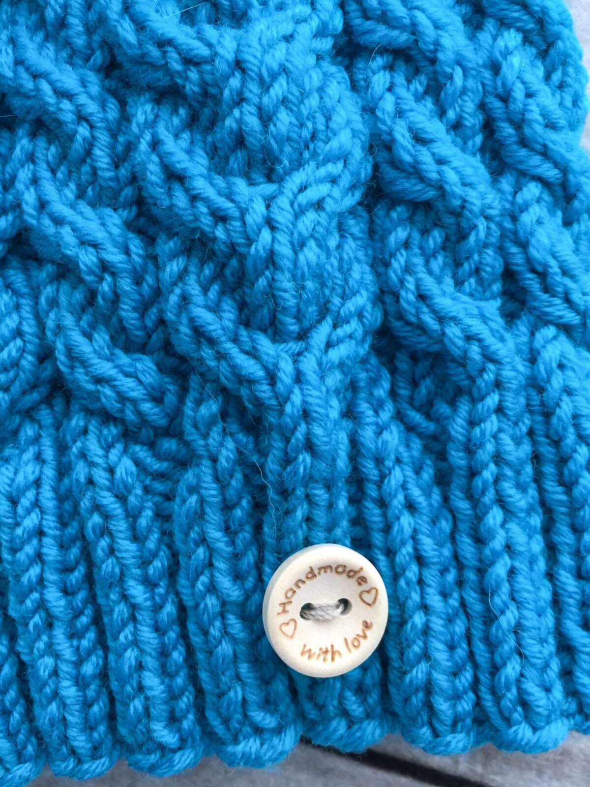 Hand Knitted Fur Pom Pom Blue Hat