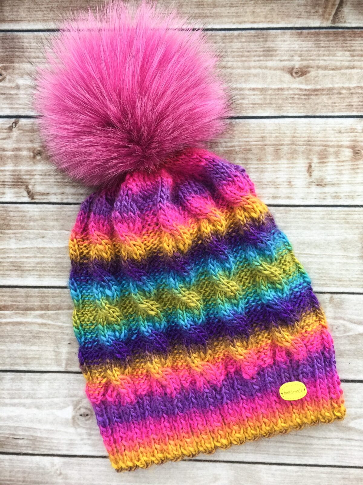 Rainbow Fur Pom Pom Hat