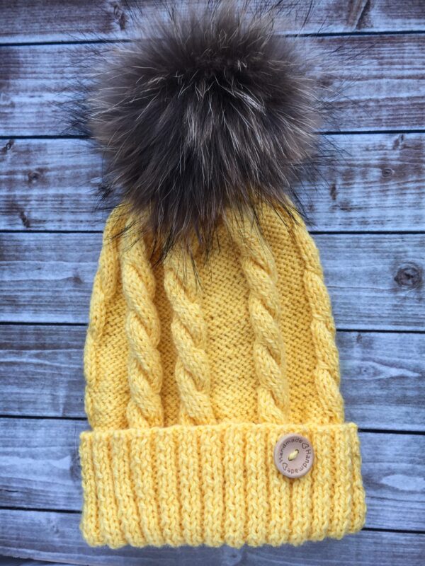 Yellow Fur Pom Pom Hat