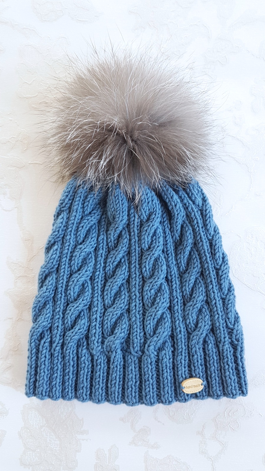 Blue Fur Pom Pom Hat