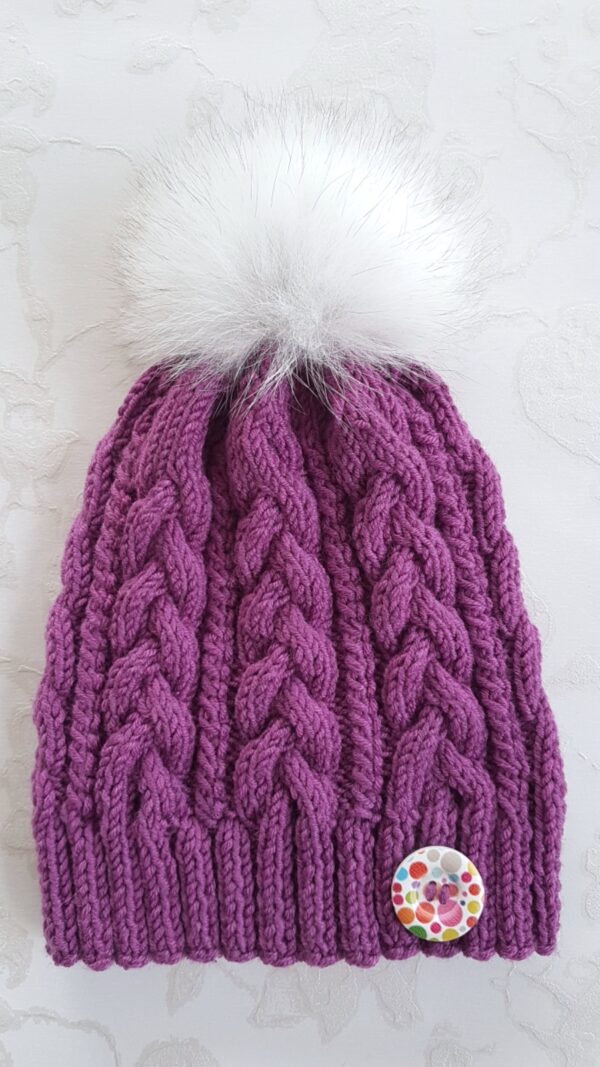 Violet Fur Pom Pom Hat