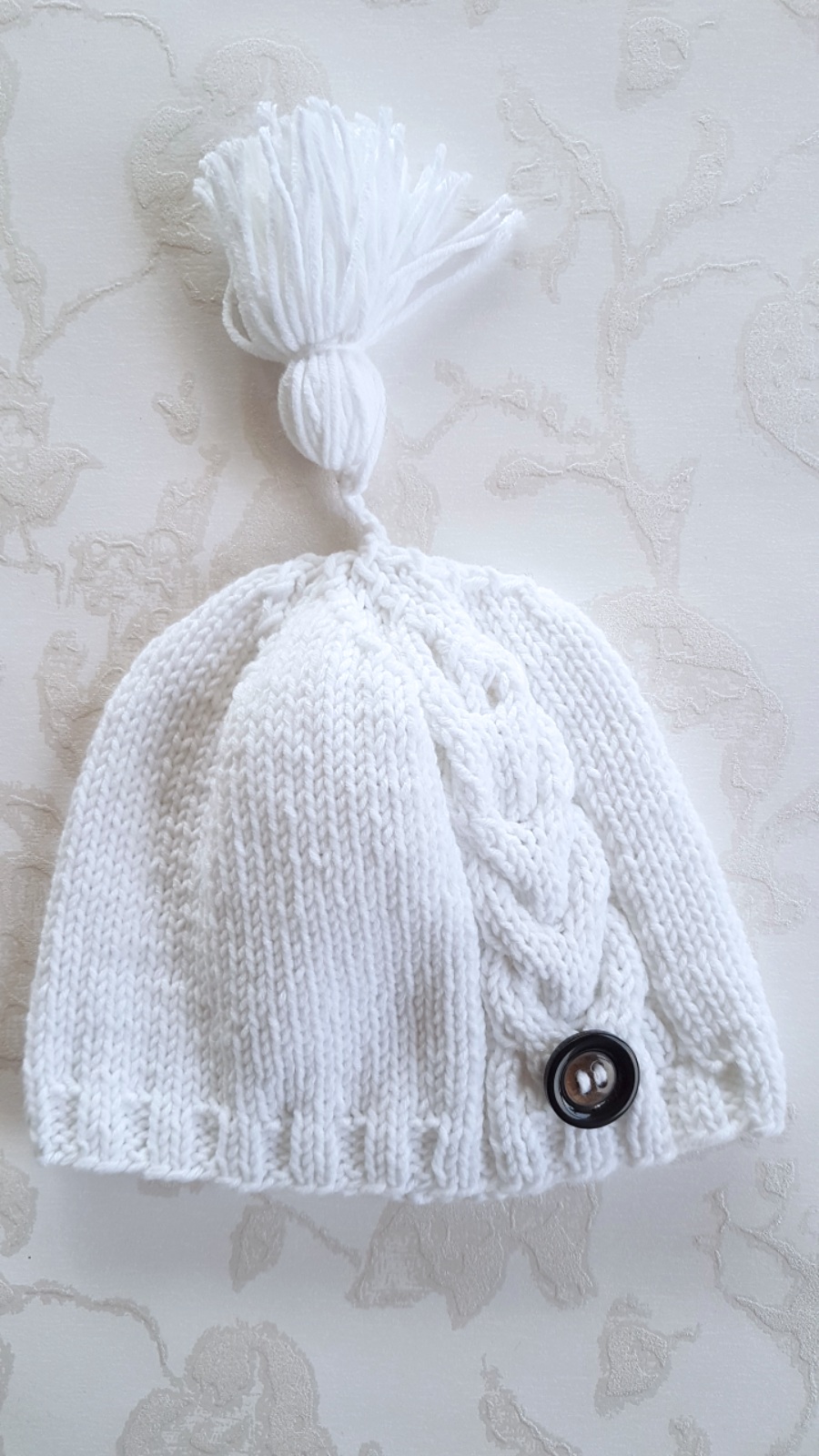 Hand Knitted White Baby Hat