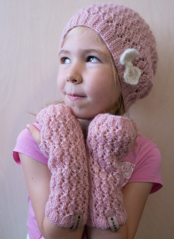 Knitted Pink -White Bow Hat