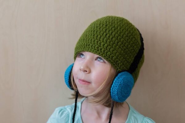 Crochet Hat Headphones Green-Blue