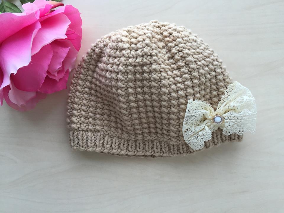 Knitted Lace Bow Hat