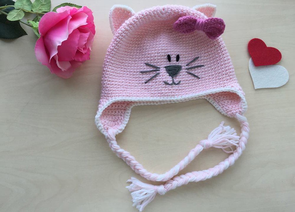 Crochet Hat Pink Kitty