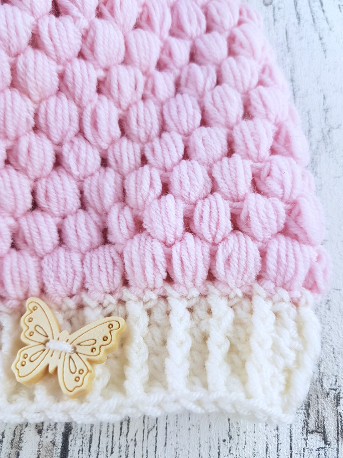 Crochet Hat-Pink With White Pom Pom
