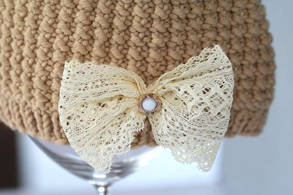 Knitted Lace Bow Hat