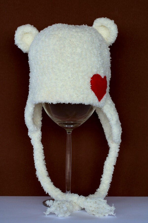 Crochet Hat White With Red Heart