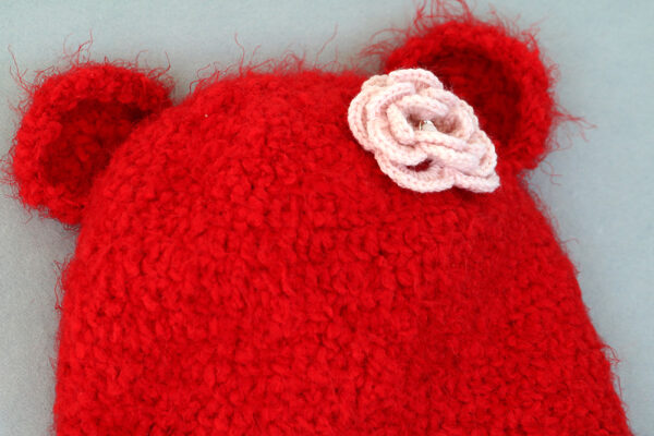 Crochet Hat Red & Pink Flower