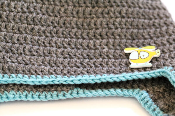 Crochet Hat Grey With Yellow Helicopter