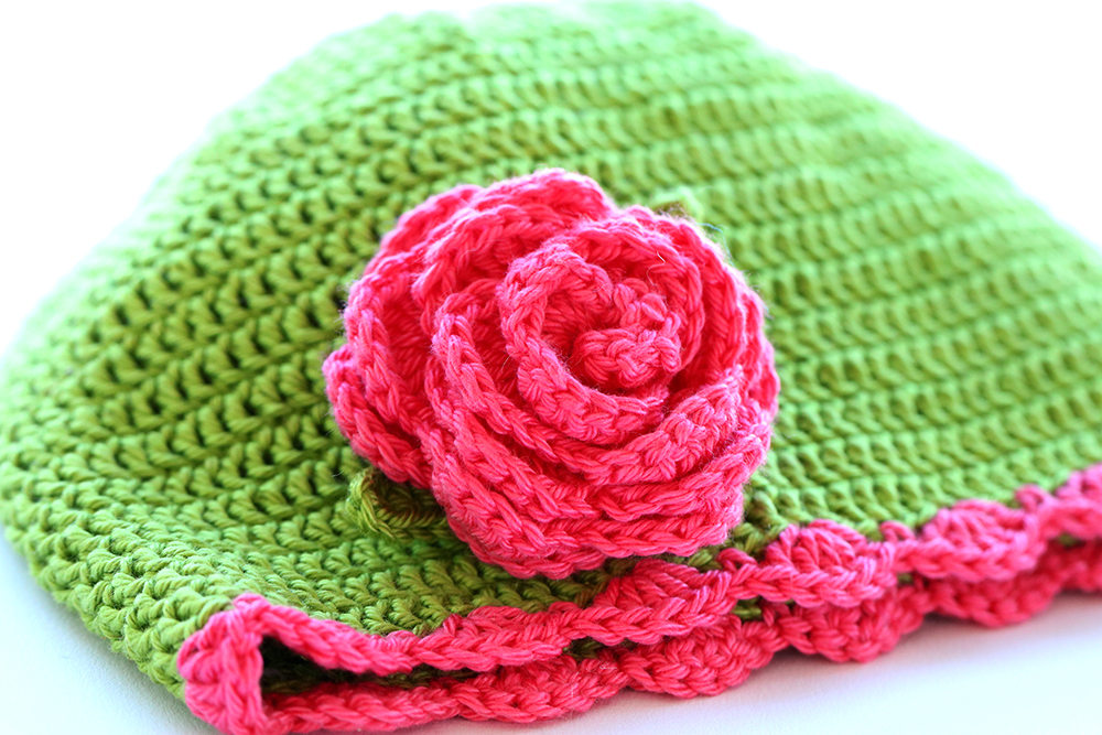 Crochet Hat Pink Flower