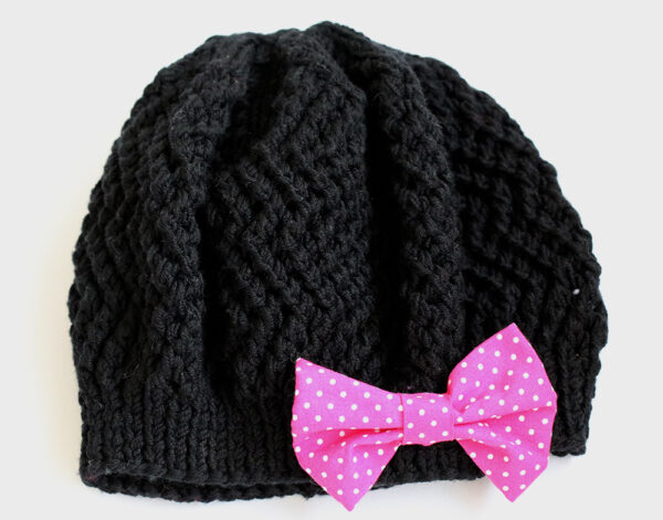 Knitted Pink Bow Hat