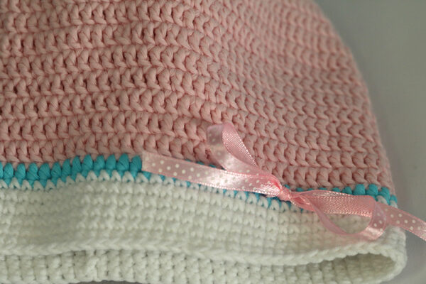 Crochet Pink Hat- Satin Ribbon