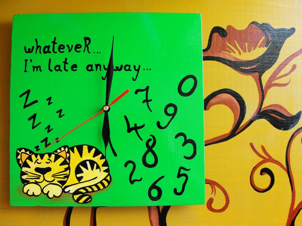 Sleeping Yellow Cat Painted Clock