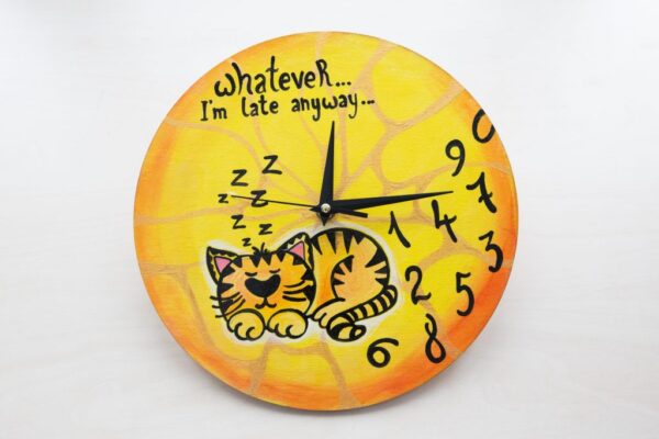 Yellow Cat Sleeping Painted Clock