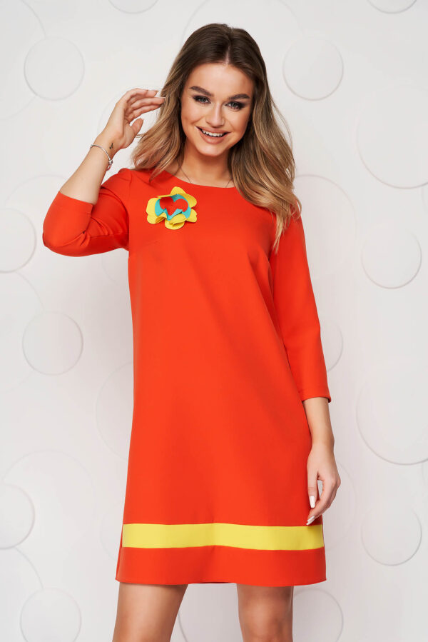 Orange Dress Loose Fit Non Elastic Fabric Accessorized With Breastpin