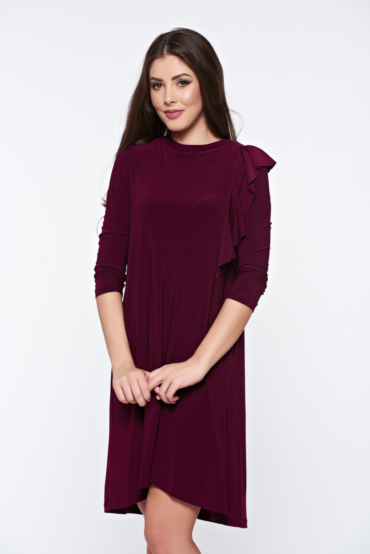 Purple Dress Casual Flared Airy Fabric Asymmetrical