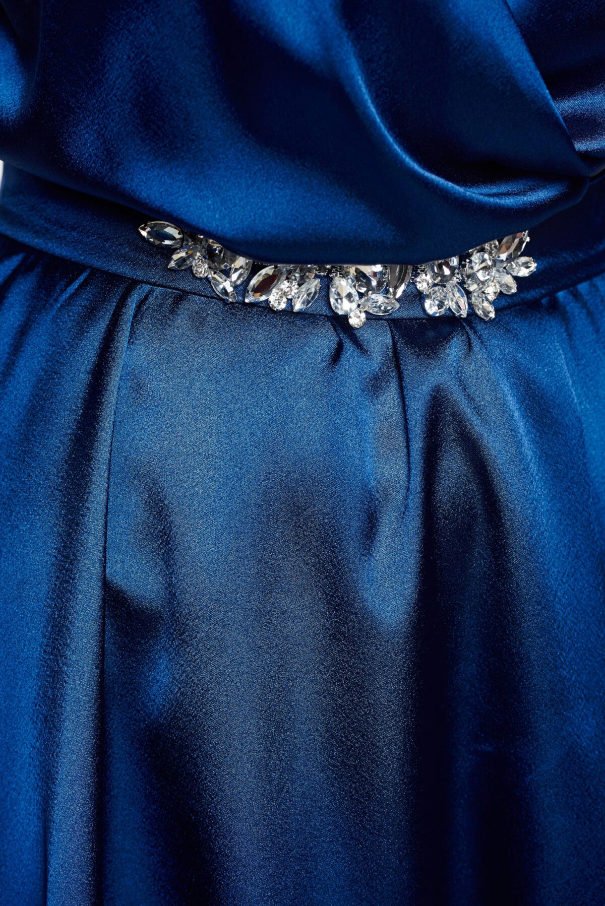 Blue Occasional Dress Strass Wrap Around Of Satin Fabric Texture