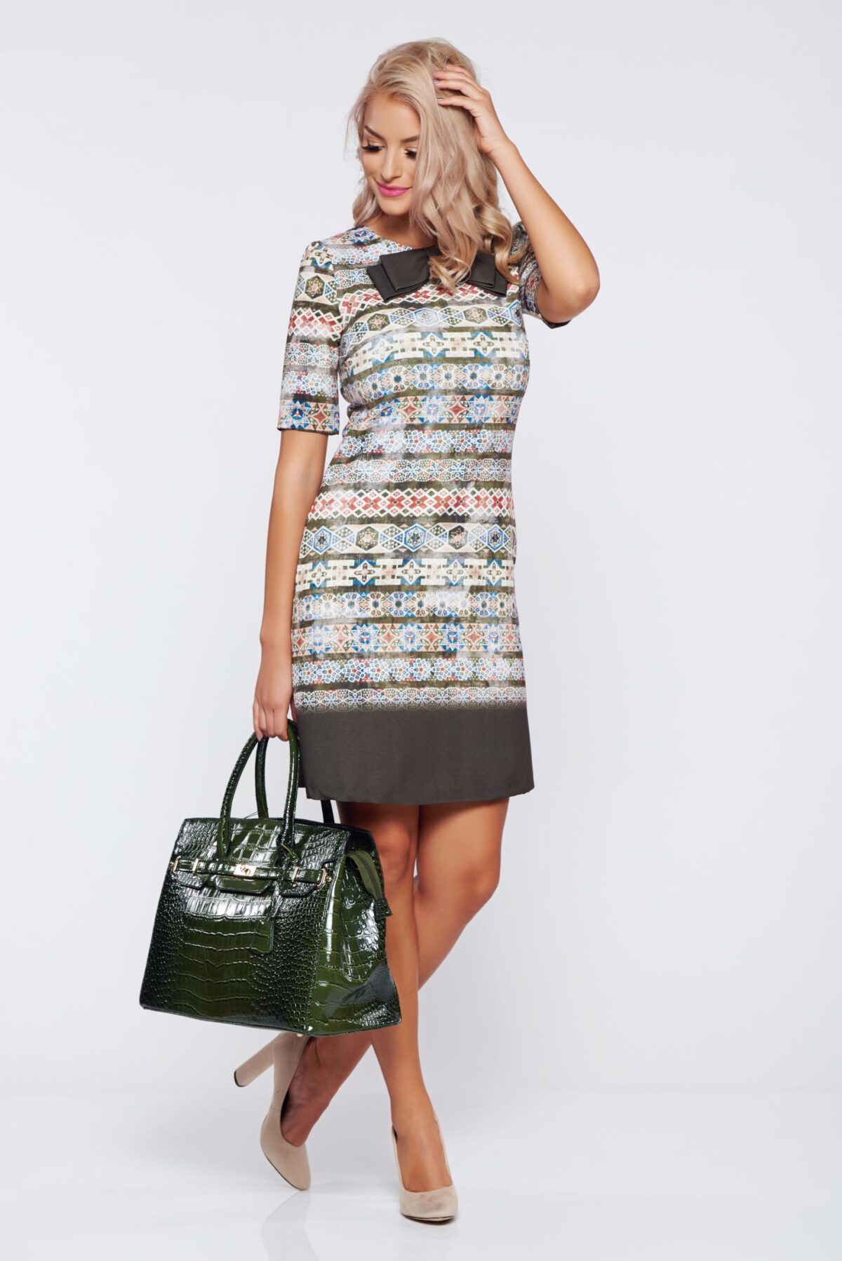Easy cut green office dress with pockets