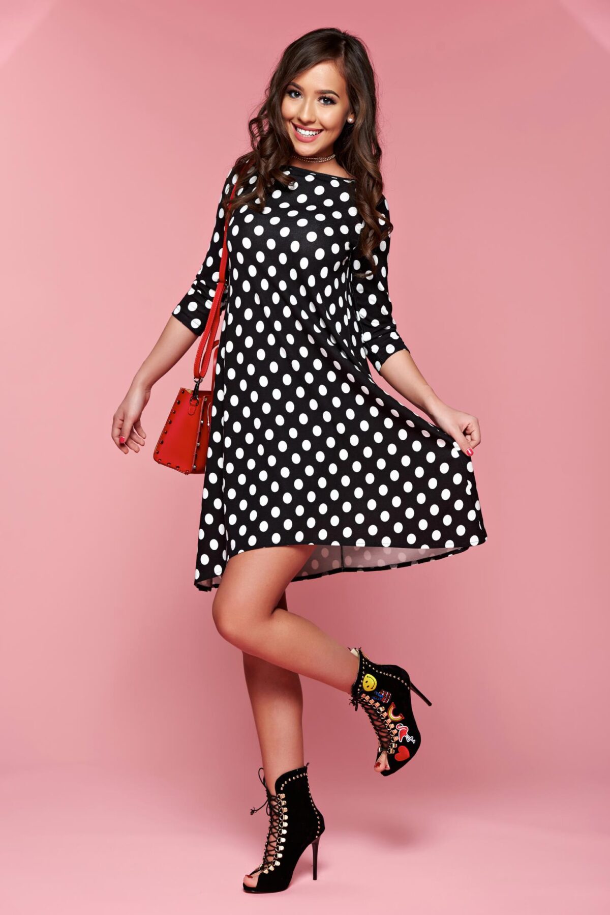 Easy cut black dress with dots print