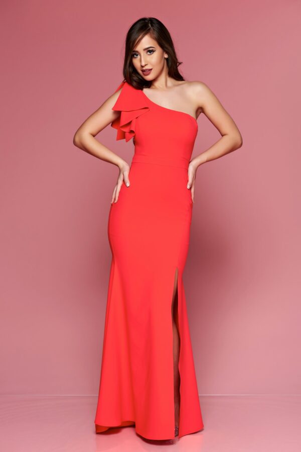 Red Long Occasional Dress One Shoulder