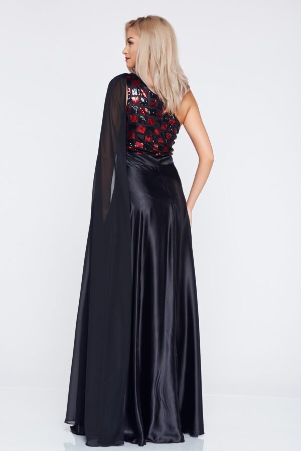 One Shoulder Black Occasional Dress With Satin Fabric Texture