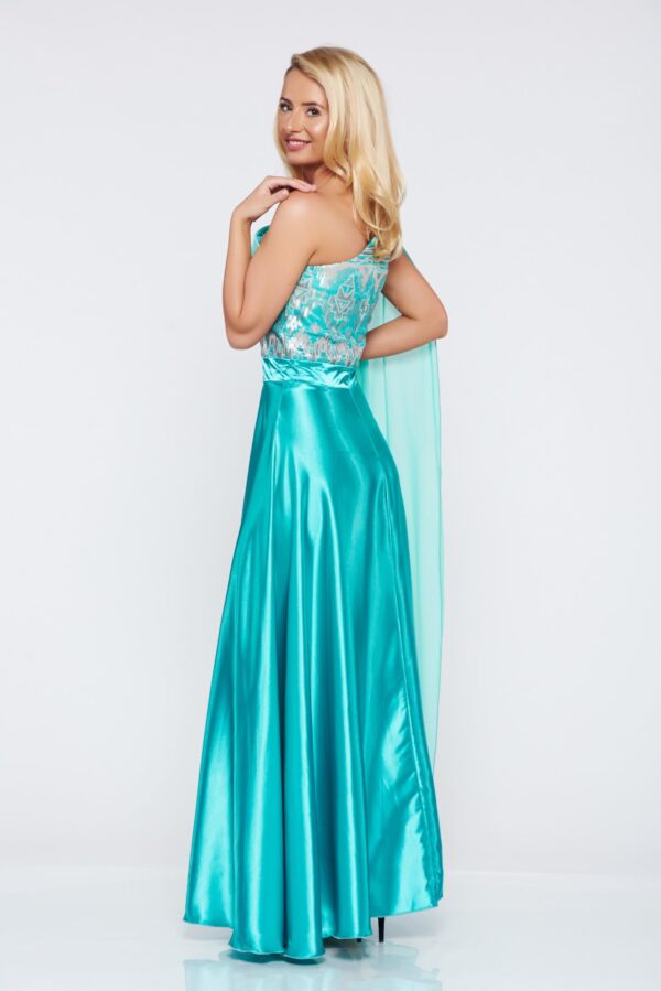 One Shoulder Green Occasional Dress With Satin Fabric Texture