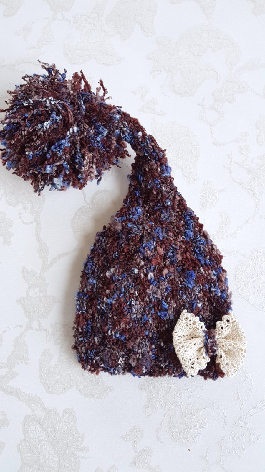 Hand Knitted Newborn Stocking-Bow Hat