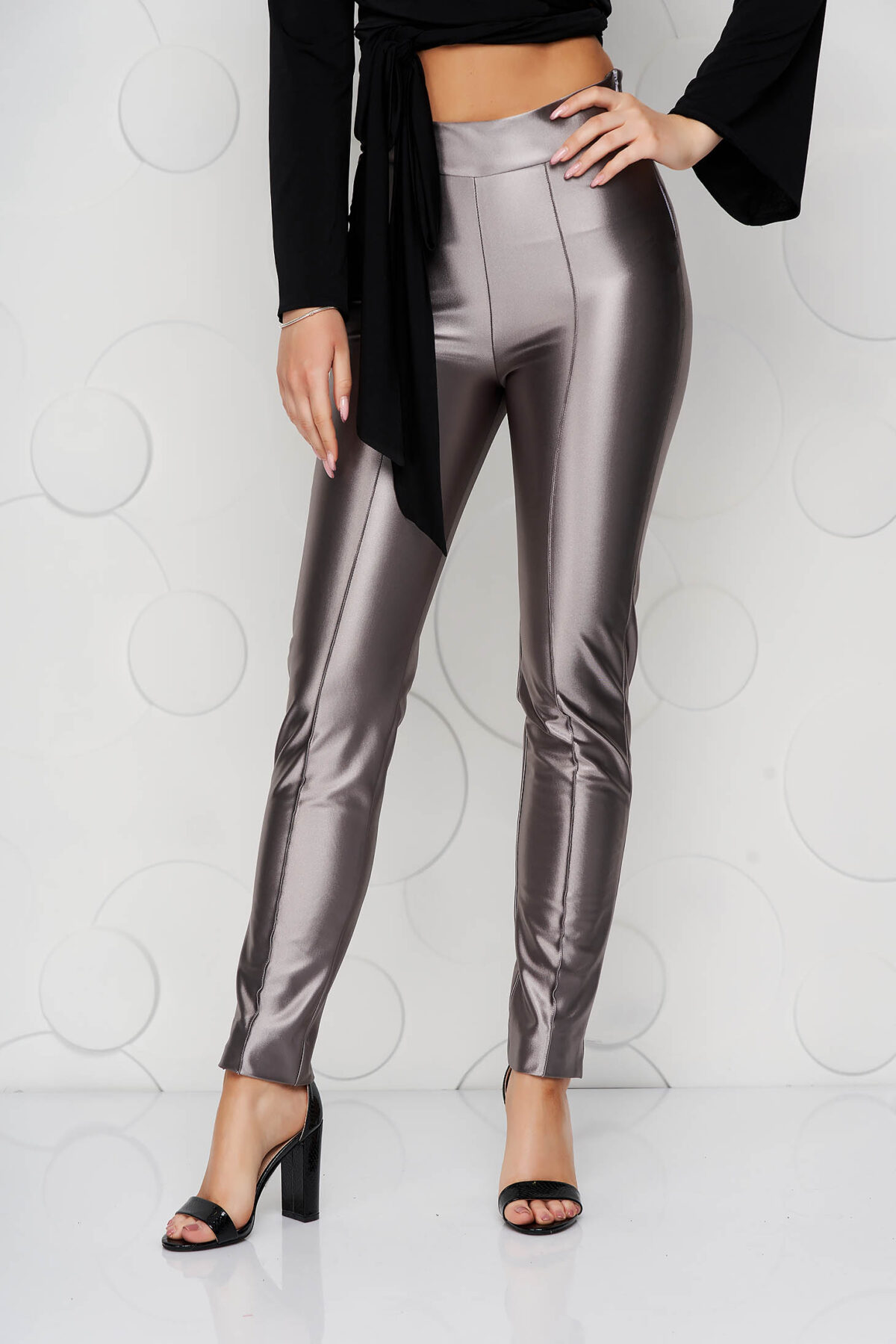 Silver Trousers Slightly Elastic Fabric Elegant Conical