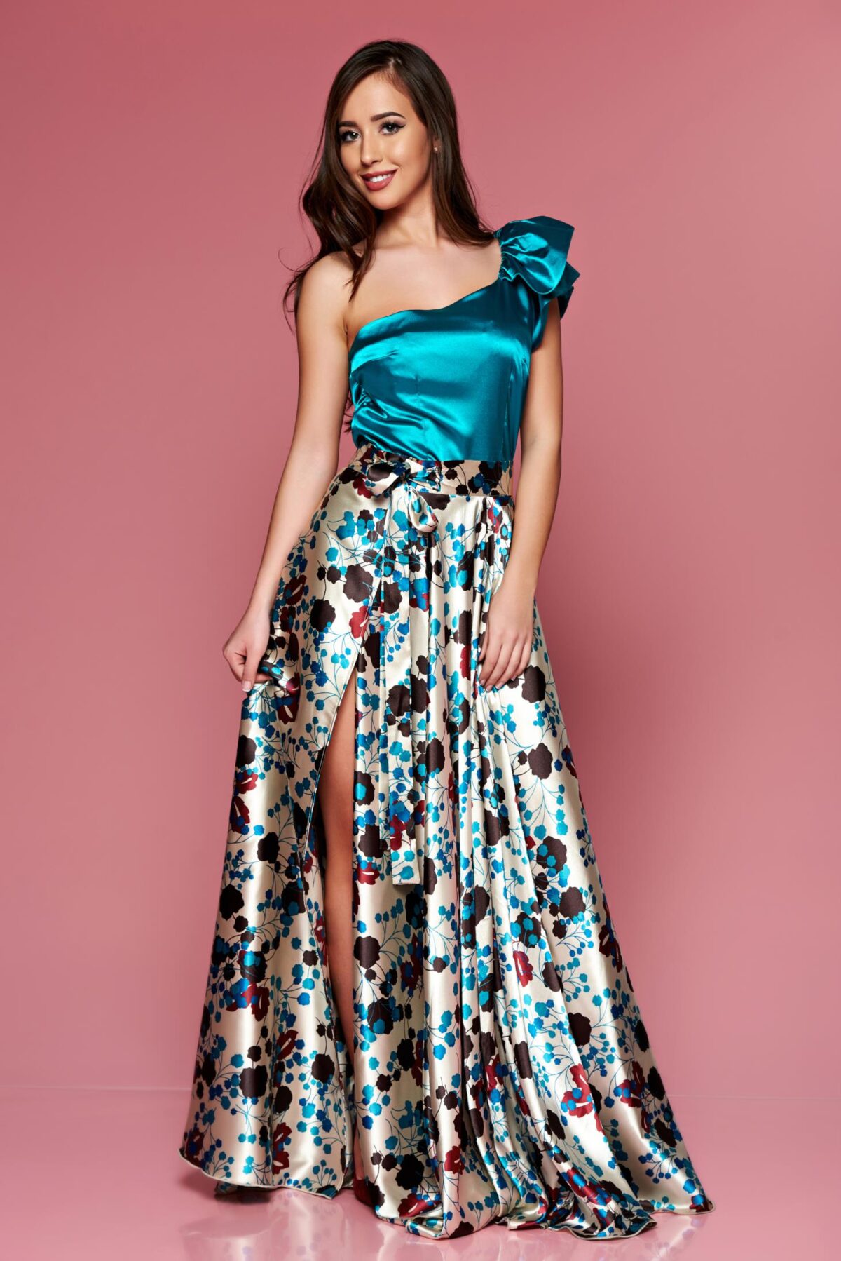 Cream Elegant Long Skirt With Satin Fabric Texture