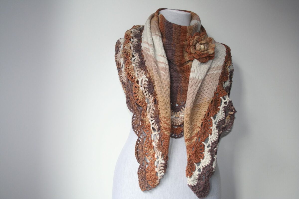 Brown Degrade  Knitted Crocheted Shawl