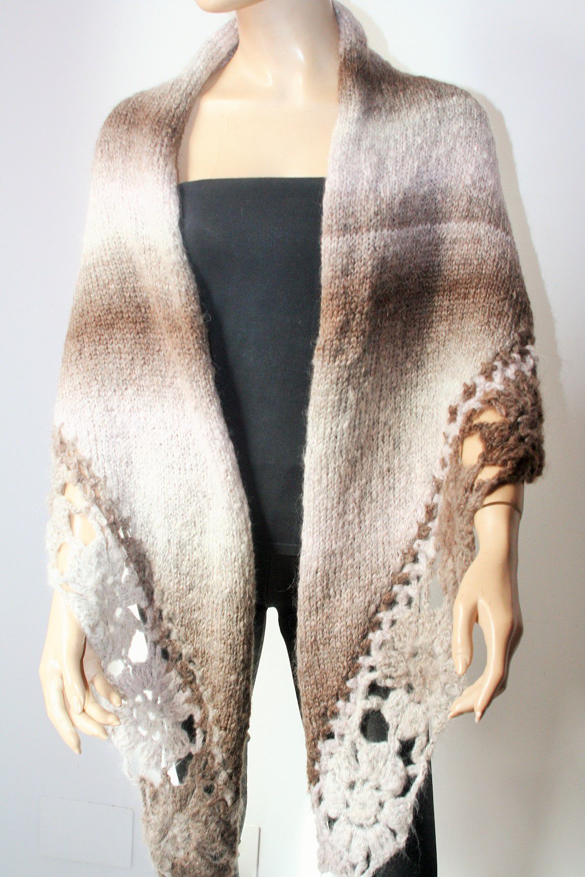 Brown Nuances Knitted And Crocheted Shawl