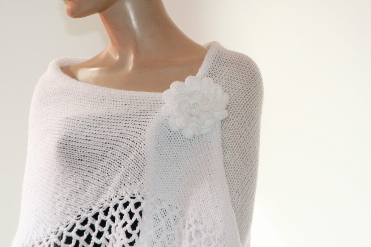 White Knitted And Crocheted Shawl