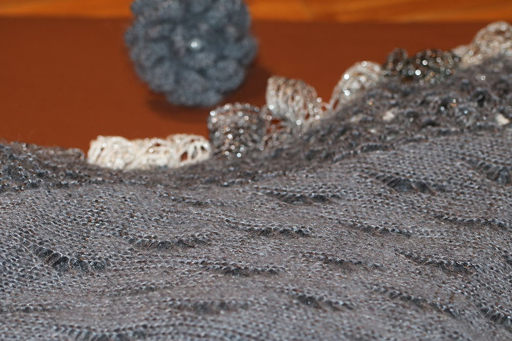 Gray Knitted And Crocheted Shawl
