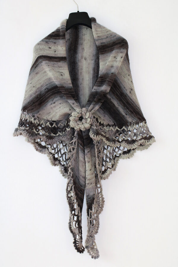 Gray Nuances Knitted And Crocheted Shawl